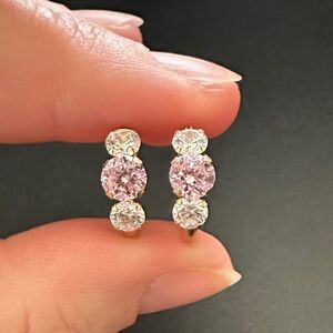Pink and CZ Stone Earrings - 14k